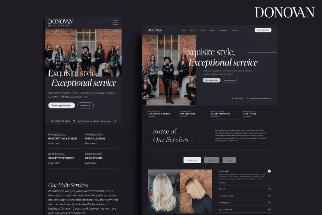 Donovan Hair & Beauty services page on desktop