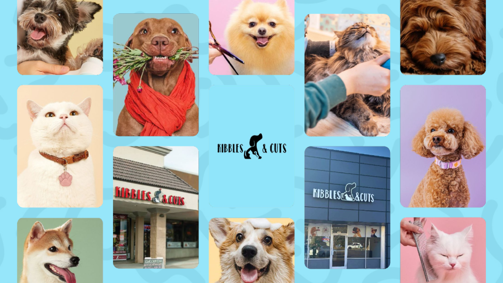Kibbles & Cuts pet grooming brand collage across five Utah salons