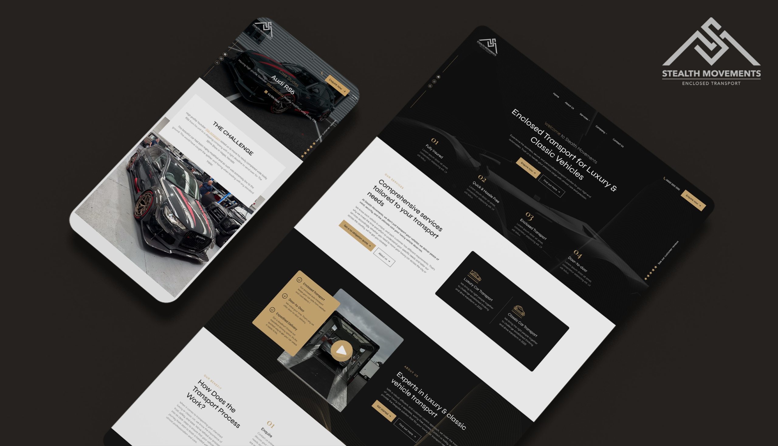 Stealth Movements luxury transport website mockup